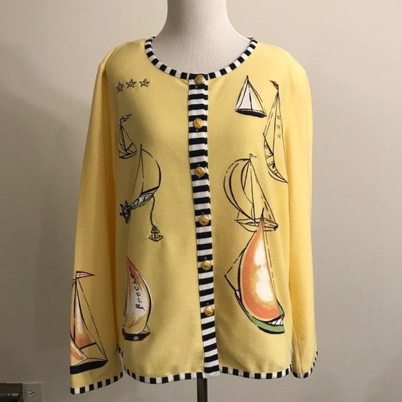 Koret Sweaters - Koret Yellow Nautical Sailboat Cadigan Sweater - Large